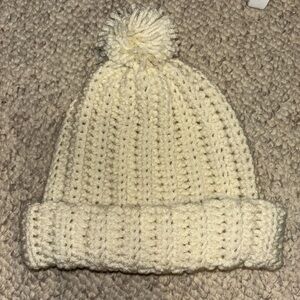 Cozy Cream Knit Pom-Pom Beanie for small woman